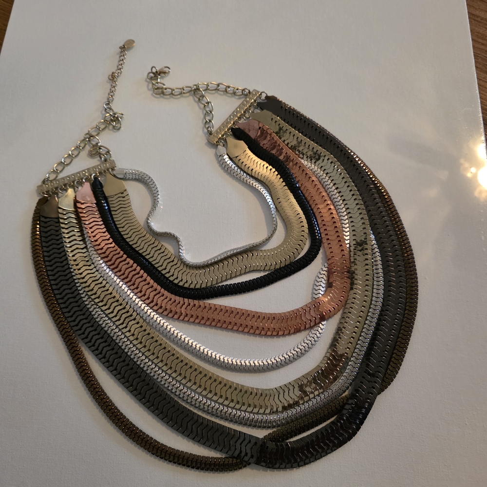 Chico's Multi-Tone Layered Necklace in Gold, Silver, Rose Gold, Black